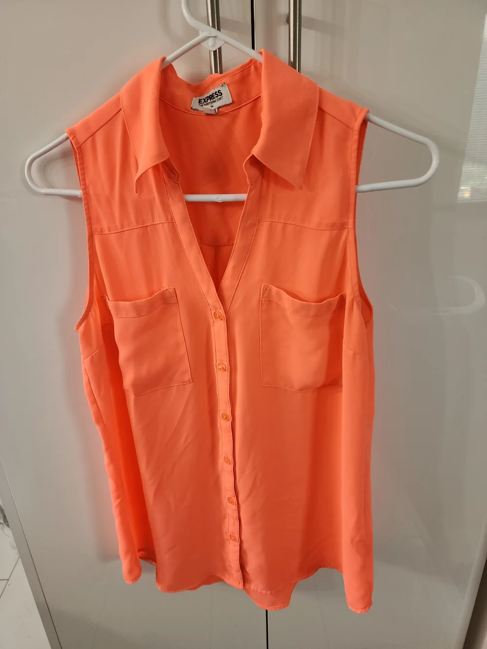 Express Sleeveless Button-Front Top in Coral